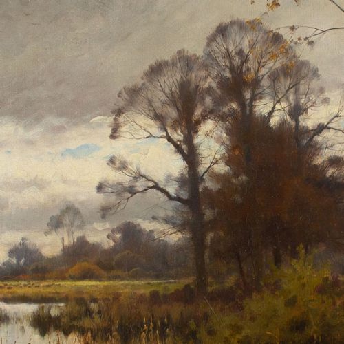 fig 1. Joseph Paulman, River Landscape With Boatman - Large Antique Oil Painting