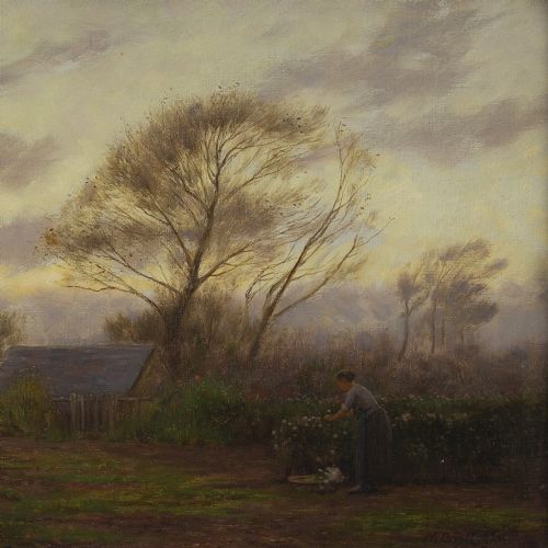 fig 2. William Bright Morris, Flower Gathering With Coastal View - Antique Oil Painting