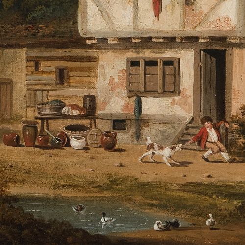 fig 2. Micheal ‘Angelo’ Rooker, Rural Scene With Boy & Dog, 18th Century Oil Painting