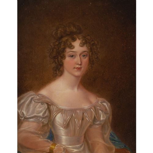 fig 1. Early 19th-Century English School Portrait Of Sarah Gibson - Antique Oil Painting
