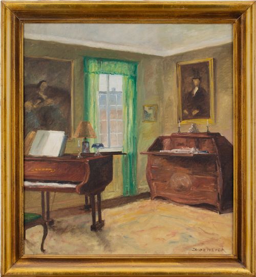 Jacob Meyer, Interior with Piano - Vintage Oil Painting