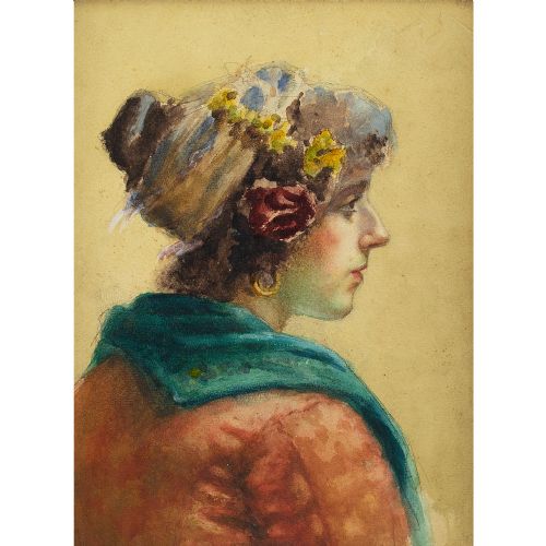 fig 1. Early 20th-Century Continental Portrait Of A Romani - Antique Watercolour