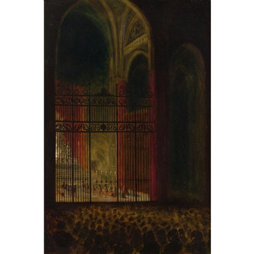 fig 1. George Peploe Brown, Alter At Seville Cathedral - Antique Oil Painting