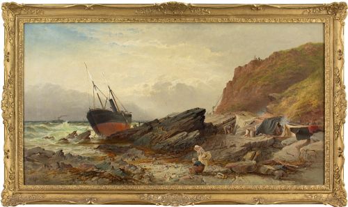 William Gibbons, the Ship Rothesay Wrecked on the Great Mewstone - Antique Oil Painting