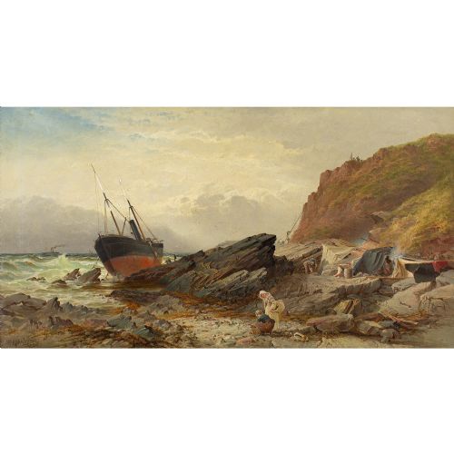 fig 2. William Gibbons, The Ship Rothesay Wrecked On The Great Mewstone - Antique Oil Painting