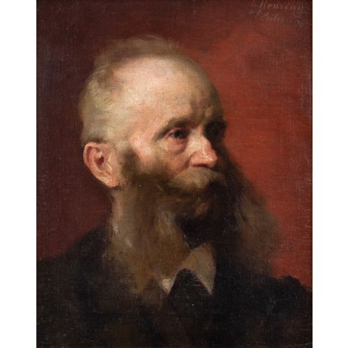 fig 1. Fritz Reusing, Portrait Of A Bearded Gentleman - Antique Oil Painting