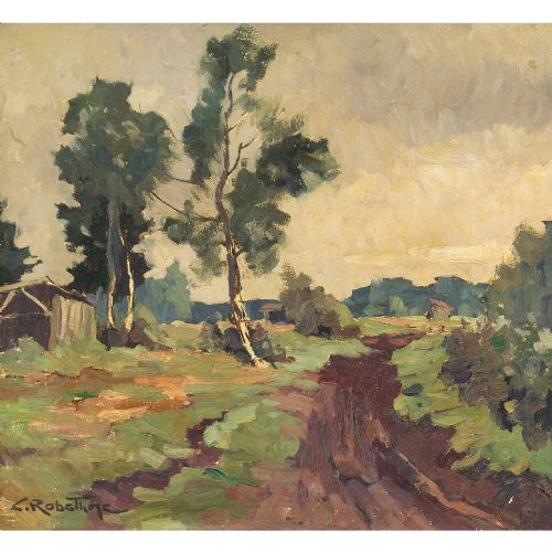 fig 1. Curt Rabethge, Moorland With Birch Trees - Vintage Oil Painting