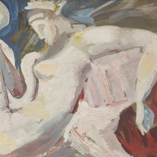 fig 1. 20th-Century Spanish School, After Michelangelo, Leda & The Swan - Vintage Oil Painting