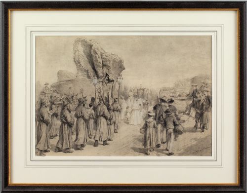 Godefroy Durand, Saint’s Day Procession, France - Antique Drawing