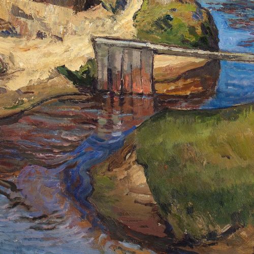 fig 2. Alfred Märtens, Coastal Landscape With Estuary - Large Antique Oil Painting