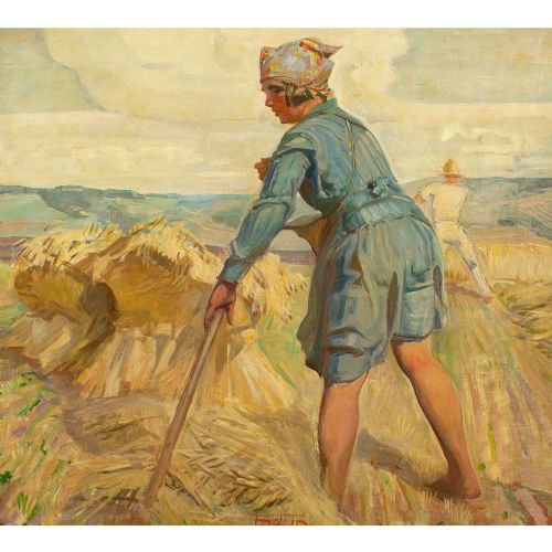 fig 1. Carl Forup, The Haymakers - Large Vintage Oil painting