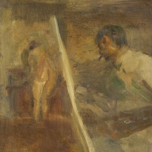 fig 1. Julius Paulsen, Self-Portrait With Model - Antique Oil Painting