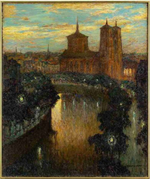 Gerhard Graf, Berlin Evening Landscape with St Thomas Church - Vintage Oil Painting