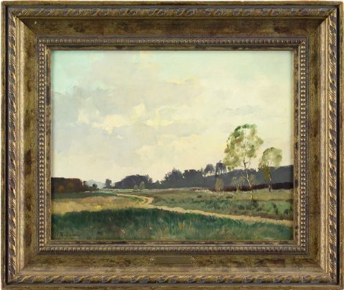 Peter Eichhorn, Landscape with Meadow & Distant Hills - Vintage Oil Painting