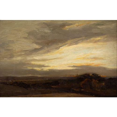 fig 1. Robert Buchan Nisbet, Tonalist Landscape With Evening Sky - Antique Oil Painting 
