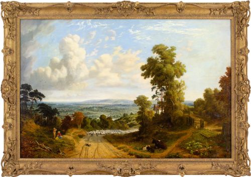 George William Mote, View of Enfield Town - Antique Oil Painting