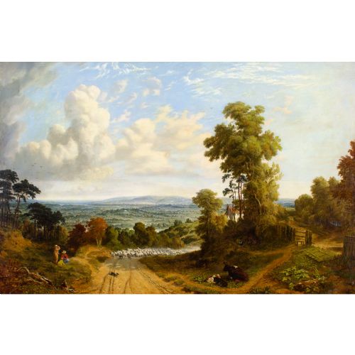 fig 1. George William Mote, View Of Enfield Town - Antique Oil Painting 