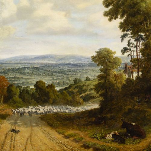 fig 2. George William Mote, View Of Enfield Town - Antique Oil Painting 