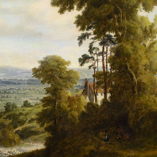 fig 3. George William Mote, View Of Enfield Town - Antique Oil Painting 
