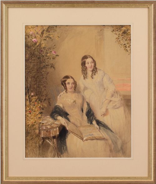 William Drummond, Portrait of Two Sisters - Antique Watercolour