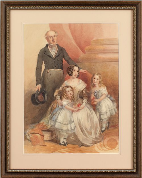Frederick Cruickshank (Attributed), Portrait of a Family - Antique Watercolour