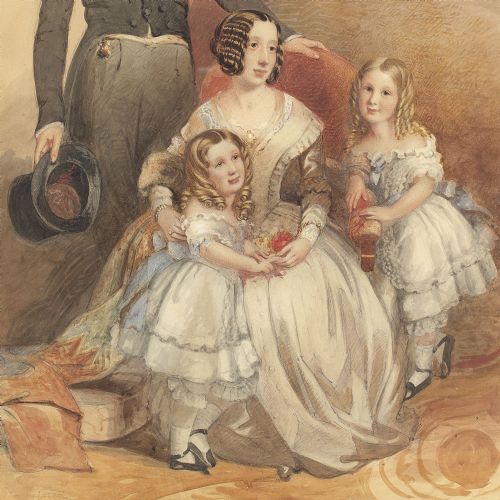 fig 1. Frederick Cruickshank (Attributed), Portrait Of A Family - Antique Watercolour