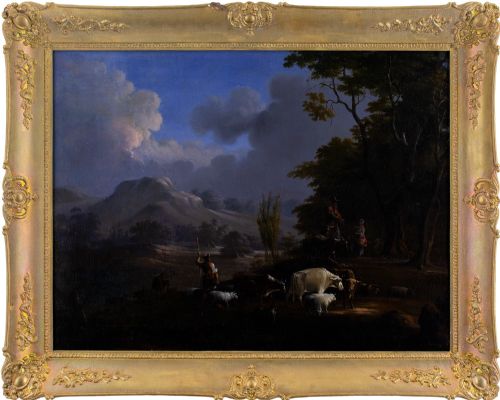 19th-century Dutch School Pastoral Landscape with Cattle - Antique Oil Painting
