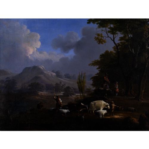 fig 1. 19th-Century Dutch School Pastoral Landscape With Cattle - Antique Oil Painting
