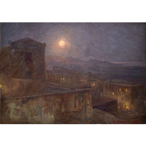 fig 1. Carl Budtz-Møller, Evening In Agrigento, Sicily - Vintage Oil Painting 
