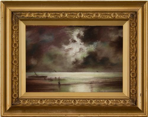 British School, Nocturne with Coastal View - Vintage Pastel