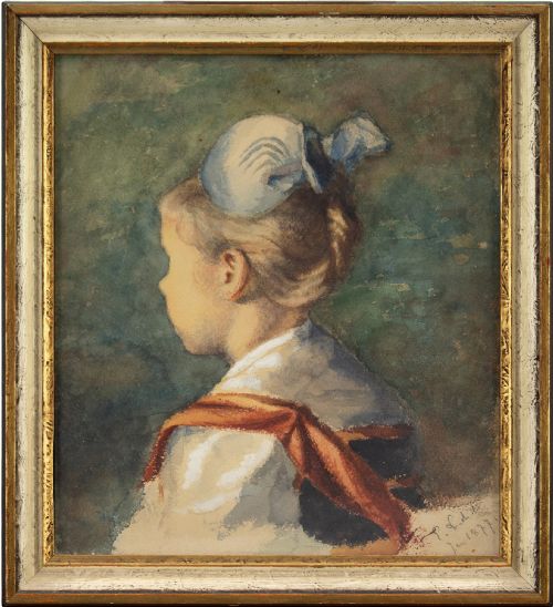 19th-century Swedish School, Portrait Study of a Girl - Antique Watercolour