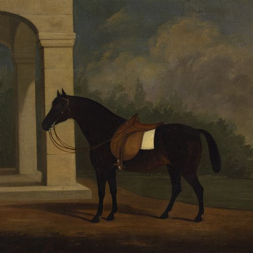 fig 2. W H Burch, A Bay Horse By A Folly - Antique Oil Painting 