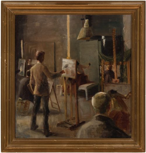 Helge Helme, Royal Danish Academy of Fine Arts, Interior - Antique Oil Painting