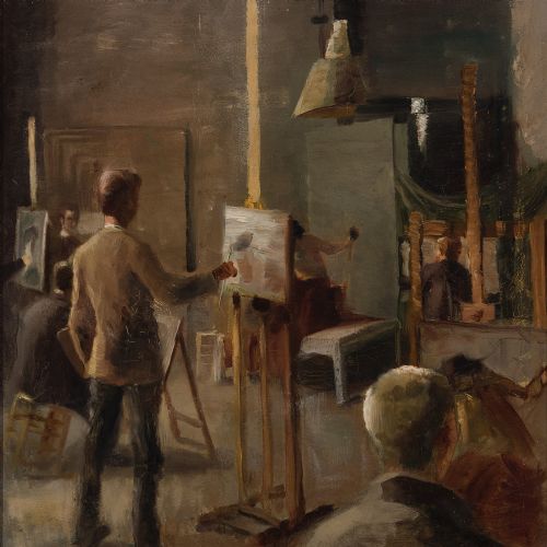 fig 1. Helge Helme, Royal Danish Academy Of Fine Arts, Interior - Antique Oil Painting