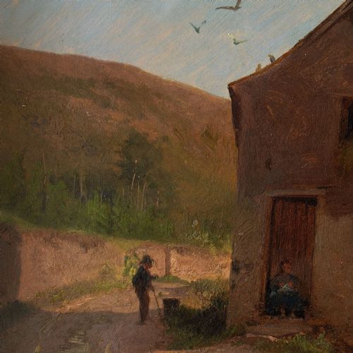 fig 2. Frederik Rohde, Rural Scene With Chickens, 19th Century Landscape Painting