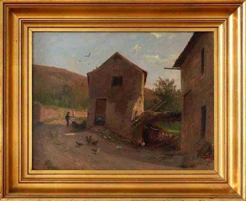 Frederik Rohde, Rural Scene with Chickens, 19th Century Landscape Painting