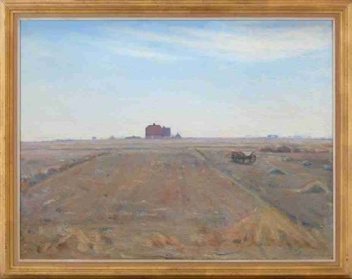 Peter Marius Sand Holm, Spring Landscape with Farmhouse - Antique Oil Painting
