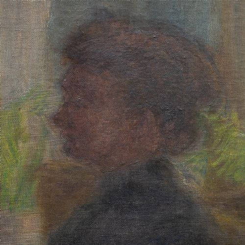 fig 2. Florence Abrahamson, Interior Scene With Seated Woman - Antique Oil Painting 