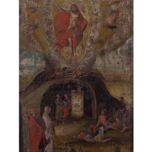 fig 1. Early 18th-Century Cusco School, La Resurrección - Antique Oil Painting 
