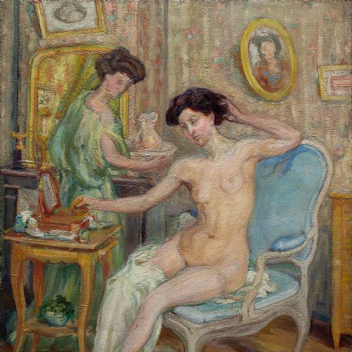 fig 1. Hubert Heissat, Boudoir - Antique Oil Painting