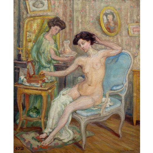 fig 2. Hubert Heissat, Boudoir - Antique Oil Painting
