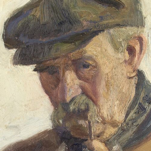 fig 1. Alexandre Denonne, Portrait Of A Man With A Pipe, Antique Portrait, 1920s