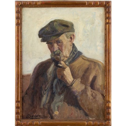 Alexandre Denonne, Portrait of a Man with a Pipe, Antique Portrait, 1920s