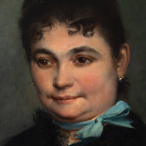 fig 3. Edgar Boutry, Portrait Of A Lady With Blue Ribbons, Antique Portrait