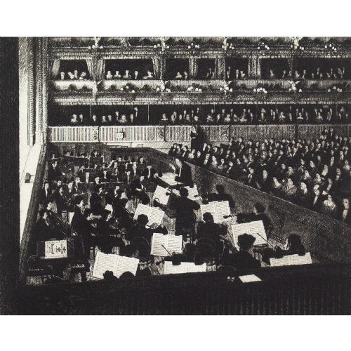 fig 1. Wilfred Fairclough, Orchestra At The Royal Opera House - Vintage Etching