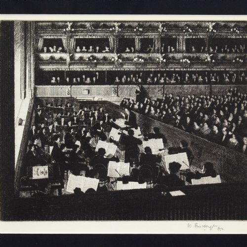 fig 2. Wilfred Fairclough, Orchestra At The Royal Opera House - Vintage Etching