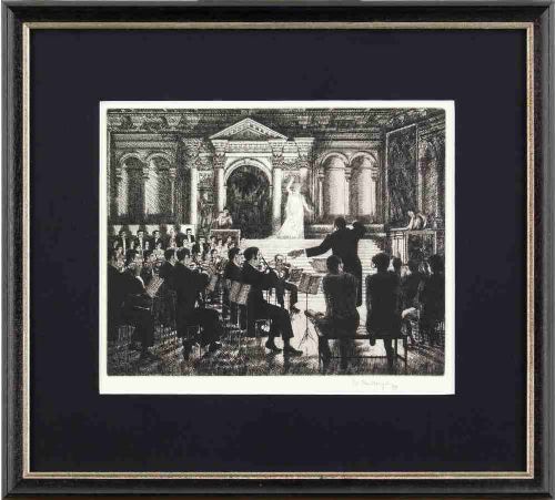Wilfred Fairclough, Performance at the Scuola Grande Di San Rocco, Venice - Vintage Etching