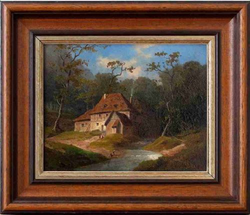 Emil Von Ernst, Alpine Landscape with Watermill - Antique Oil Painting