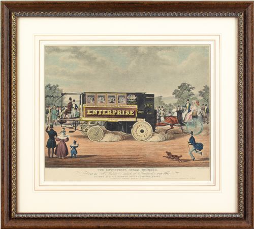 Walter Hancock’s Enterprise Steam Omnibus, 19th-century Hand-coloured Lithograph