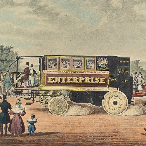 fig 2. Walter Hancock’s Enterprise Steam Omnibus, 19th-Century Hand-Coloured Lithograph